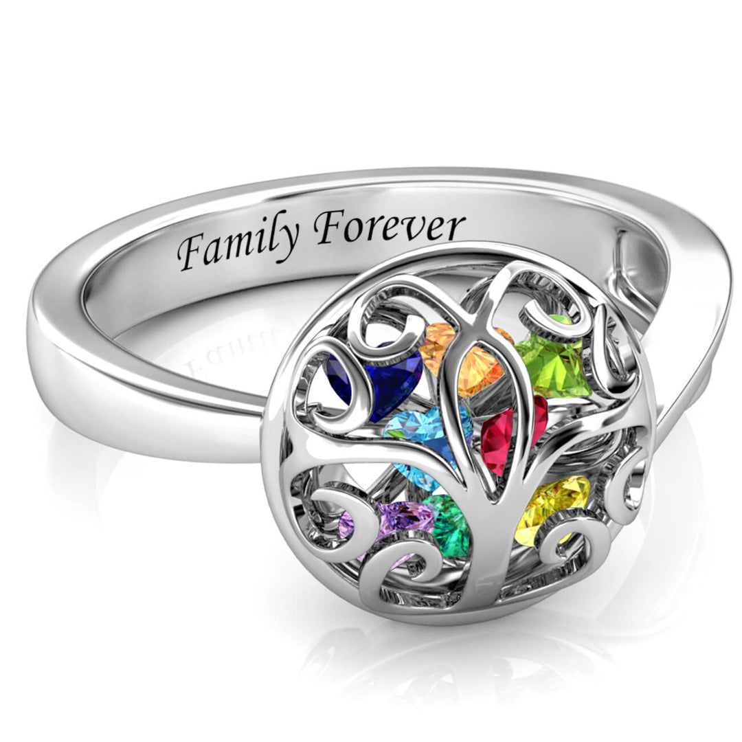 Personalized 12 Birthstone Ring - Engraved Name Ring - IFSHE