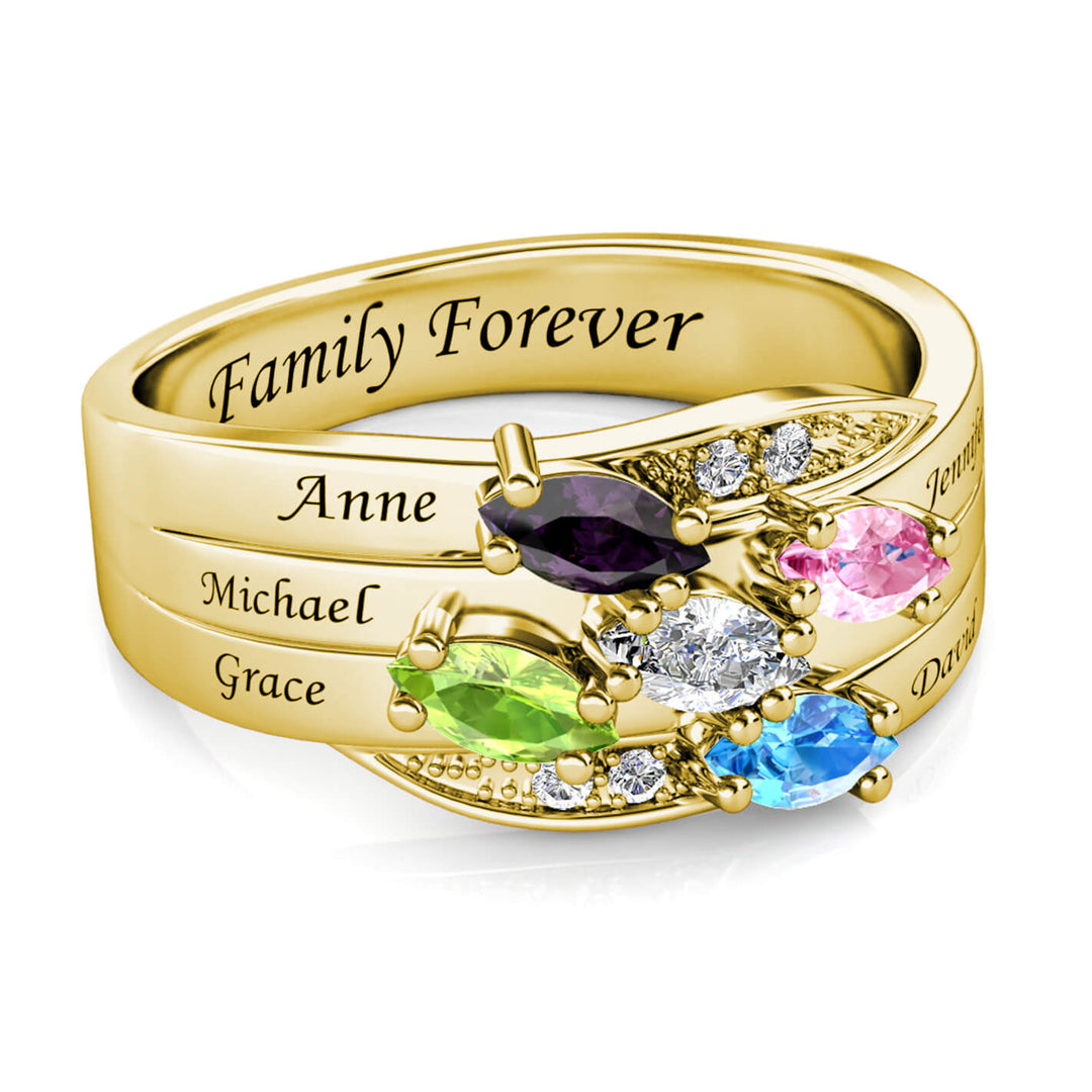 Personalized 5 Birthstone Ring - Engraved Name Ring - Gold - IFSHE