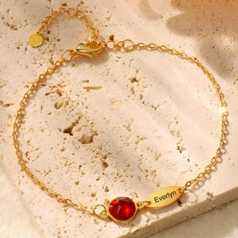 Birthstone Bracelet with Name | Engraved Name Bracelet | Personalized Bracelet | 1-6 Birthstone and Names