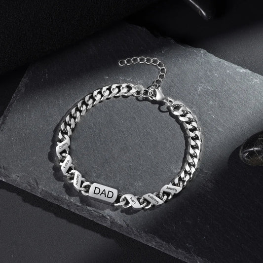 Personalized Stainless Steel Engraved Men's Bracelet with 1-6 Custom Names