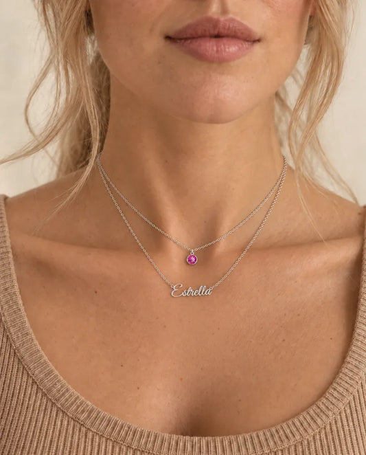 Personalized Birthstone Name Necklace Layered Set - worn on a model