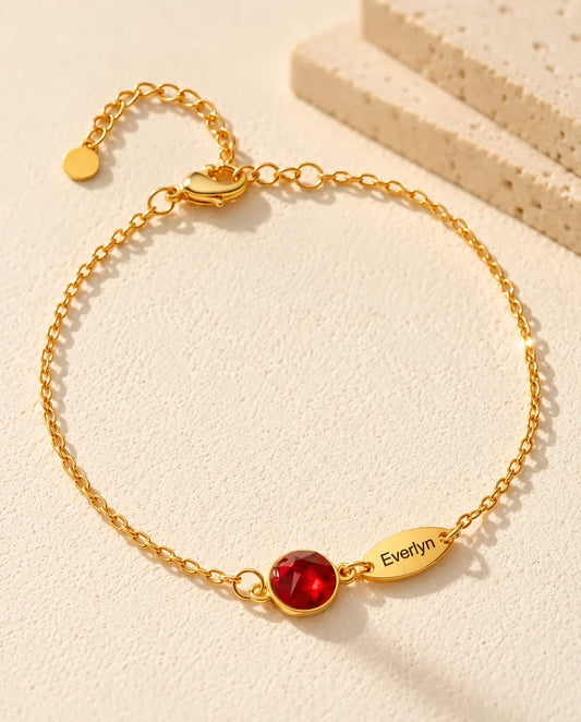 Personalized Birthstone Bracelet with Name - front view