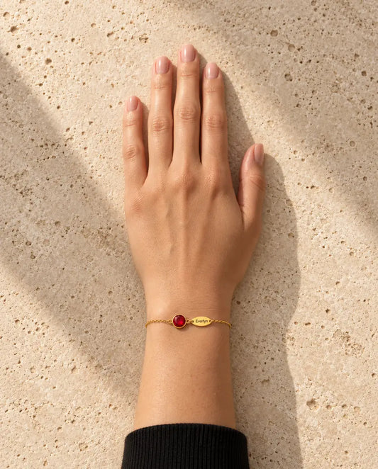 Personalized Birthstone Bracelet with Name - worn on a model