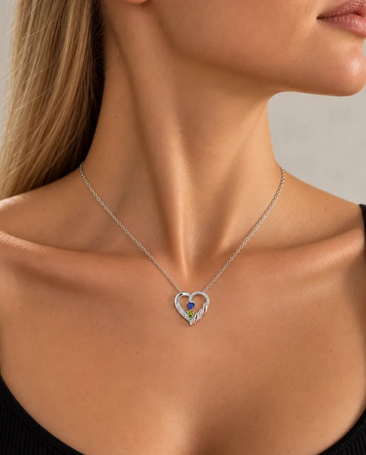 Personalized Birthstone Necklace for Mom - worn on a model