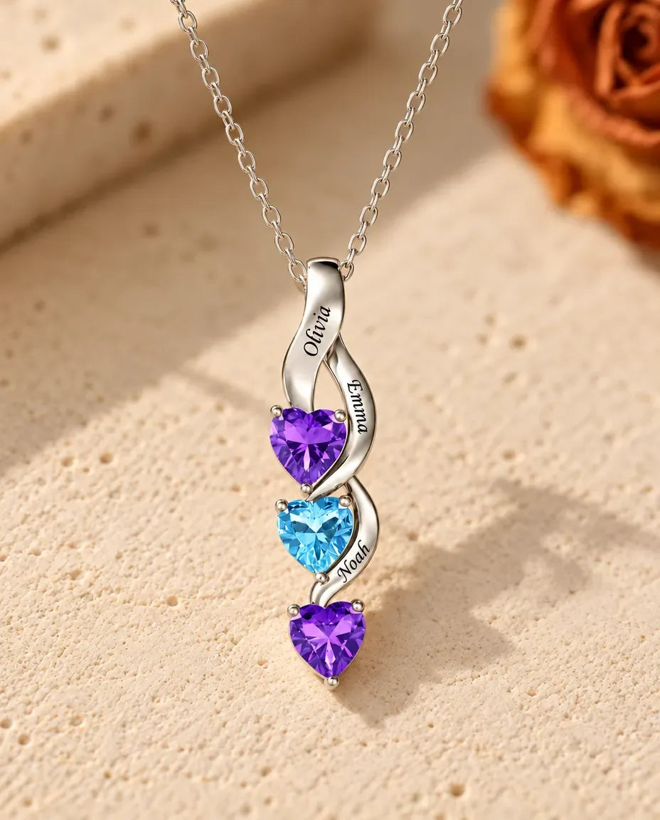 Personalized Birthstone Necklace for Mom - front view in silver