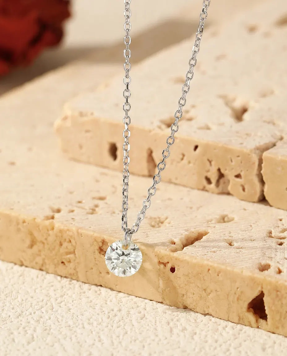 Dainty moissanite solitaire necklace 0.5ct D color VVS1 round pendant in 925 sterling silver