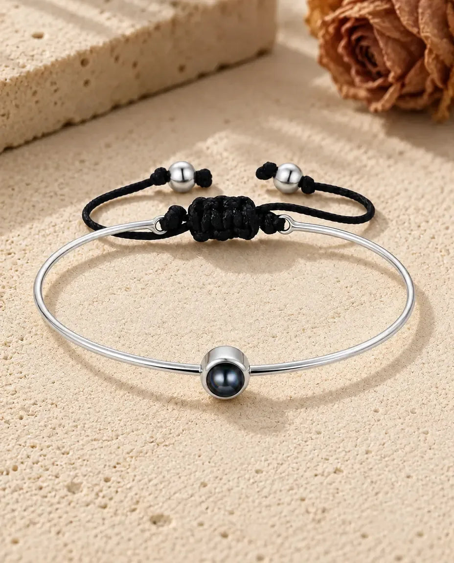 Personalized Photo Projection Bracelet with Picture Inside - front view in silver