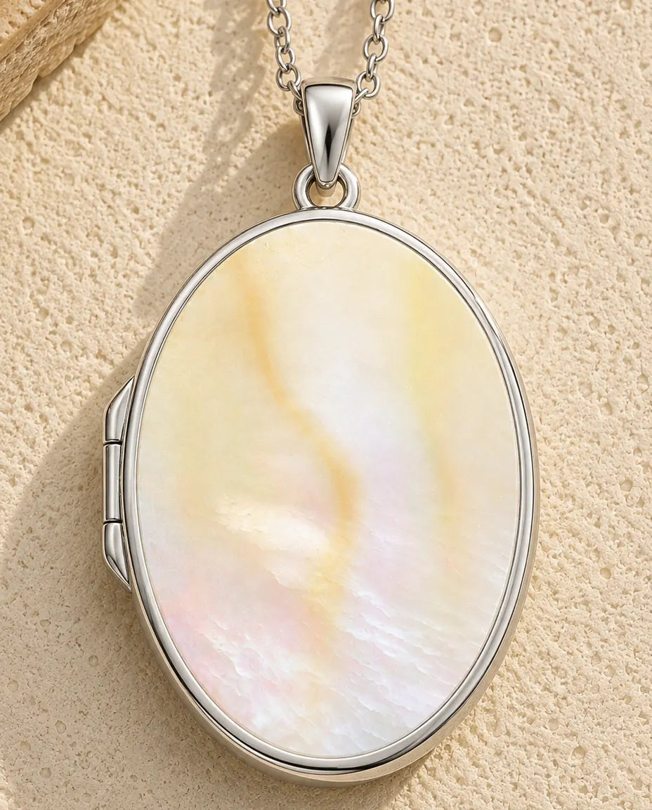 Personalized Photo Locket Necklace That Holds 2 Pictures - Rose Bouquet Oval Locket With Mother of Pearl Back, Silver or Gold