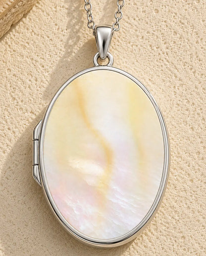 Personalized Photo Locket Necklace That Holds 2 Pictures - Rose Bouquet Oval Locket With Mother of Pearl Back, Silver or Gold