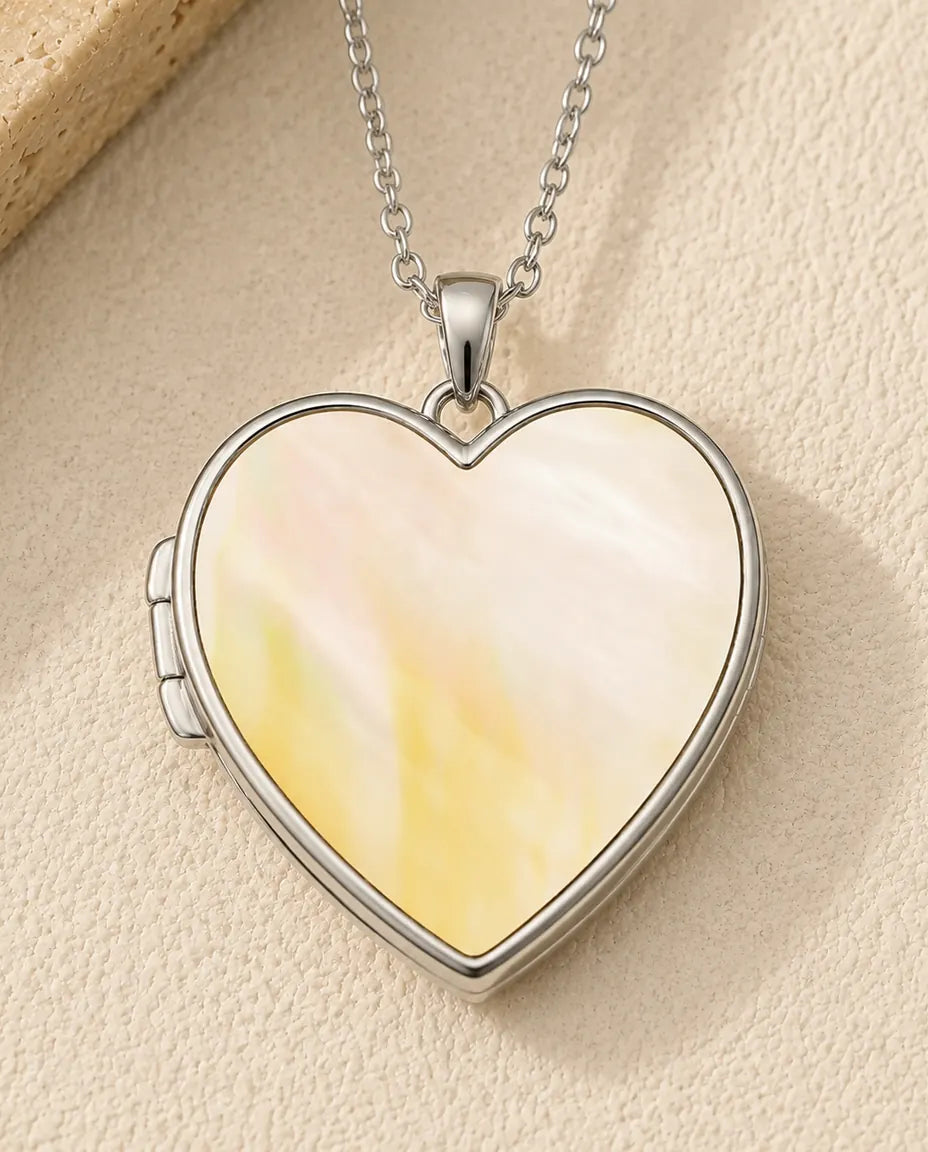 Personalized Photo Locket Necklace That Holds 2 Pictures - Rose Relief Heart Locket With Mother of Pearl Back, Silver or Gold