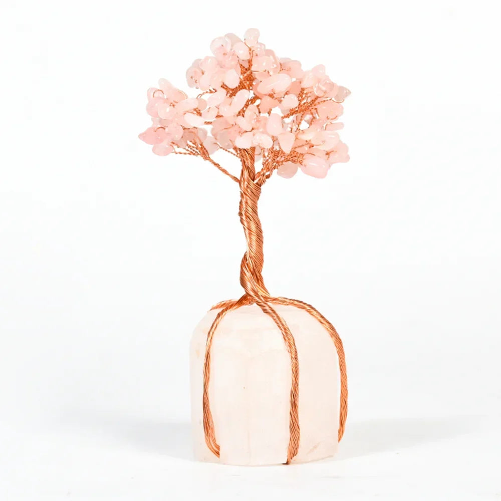 Rose Quartz Crystal Tree with Clear Quartz Base