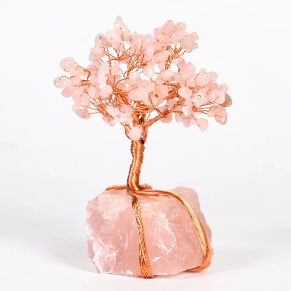 Rose Quartz Crystal Tree with Raw Rose Quartz Base