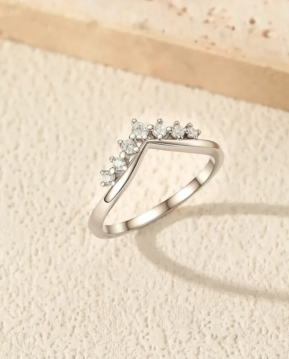 stackable crown moissanite ring in 925 sterling silver