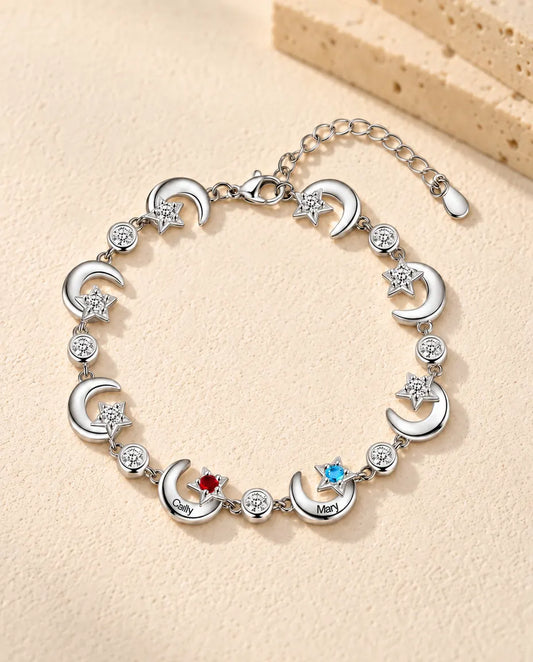 Personalized Star Moon Birthstone Bracelet - front view