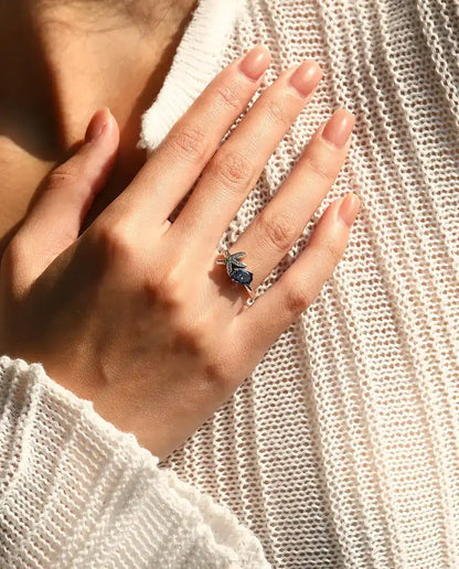 Starfish Ring for Women - 5 x 7 mm Oval Violet Zirconia with Pave Star Arms, Sizes 5 to 9, 925 Sterling Silver