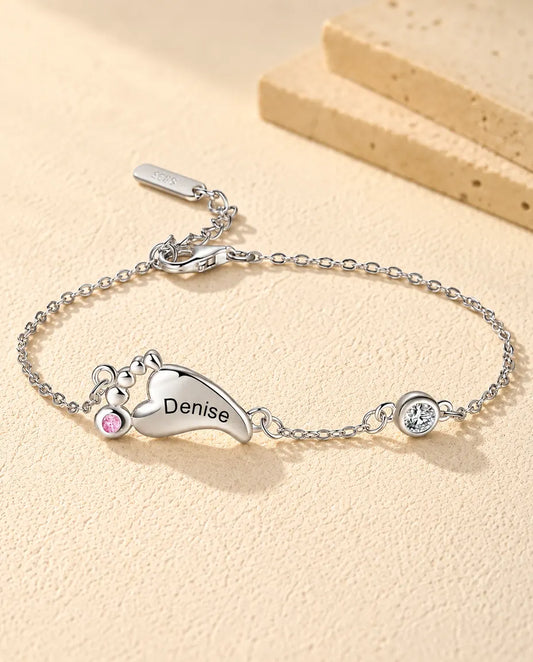 Personalized Baby Feet Birthstone Bracelet - front view
