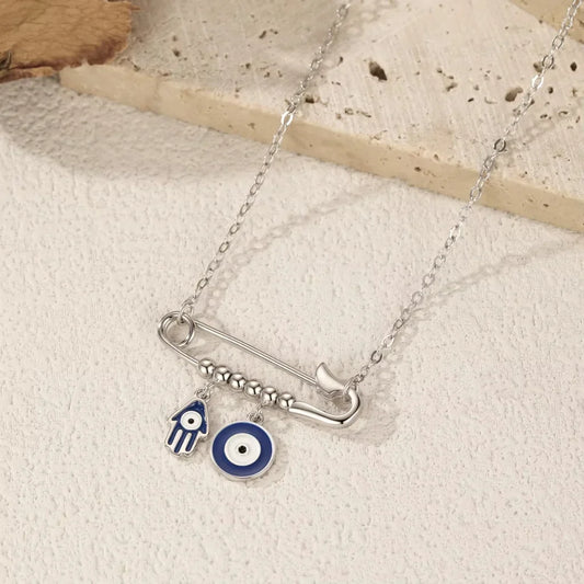 Sterling Silver Evil Eye & Hamsa Hand Charm Necklace