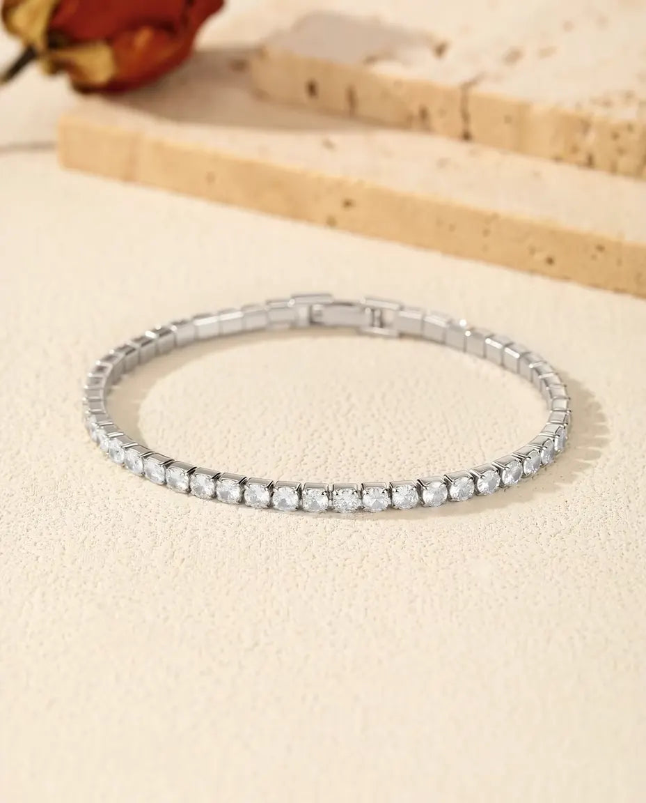 Cubic Zirconia Tennis Bracelet in 925 Sterling Silver - Classic Round Stone Tennis Bracelet in 2, 3 or 4 mm, Everyday Stacking Bracelet for Women