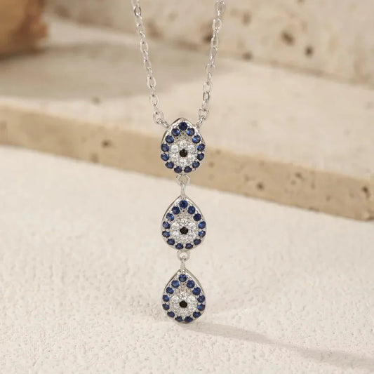 Timeless Sterling Silver Evil Eye Necklace with Dazzling Zircon Stones