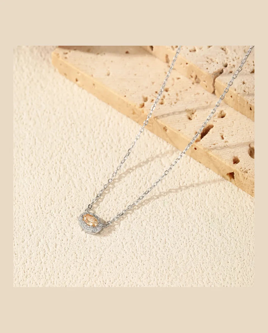 Yellow Moissanite Oval Necklace – East-West Halo Pendant in 925 Sterling Silver, Dainty Trendy